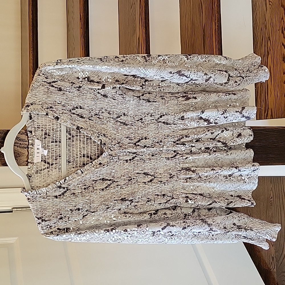 Snake Print Smocked Metallic Top